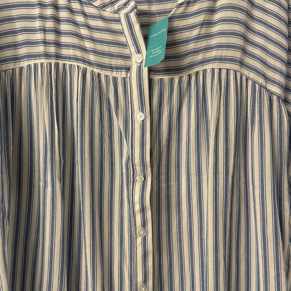 Maurices Blue and White Striped Button-Down Shirt - Picture 4 of 10